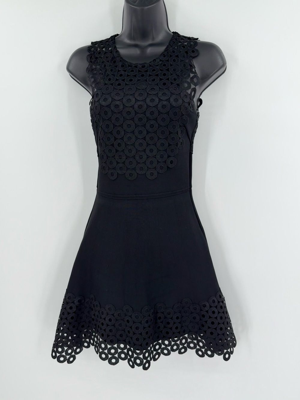 Lela Rose Circle Eyelet Lace Fit and Flare Dress | Black | 6